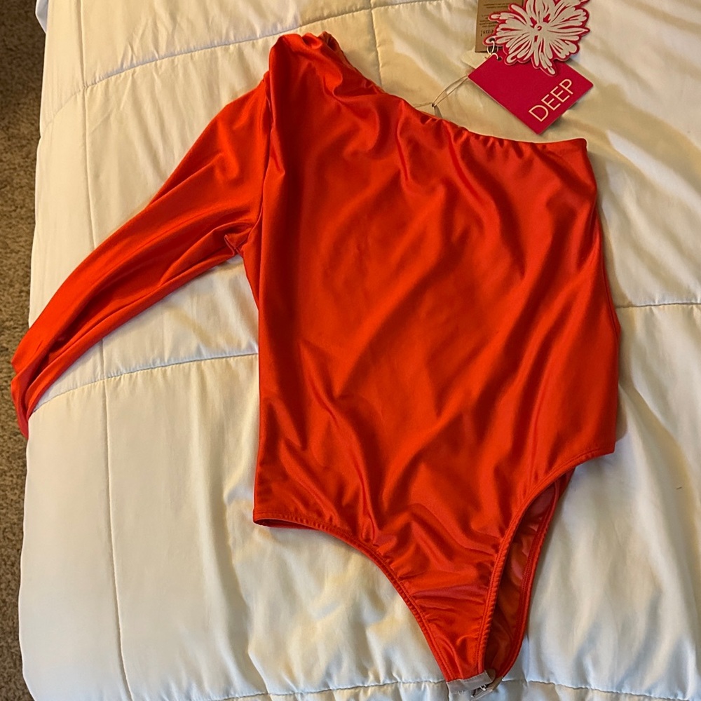 One-Shoulder Orange Bodysuit